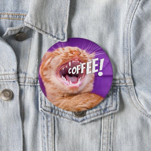 Funny Caffeine Loving Cat Coffee Ronde Button 4,0 Cm (In situ)