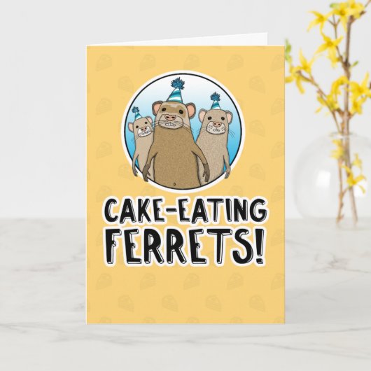 Funny Cake Ferret-verjaardagskaart Kaart (Gele Bloem)
