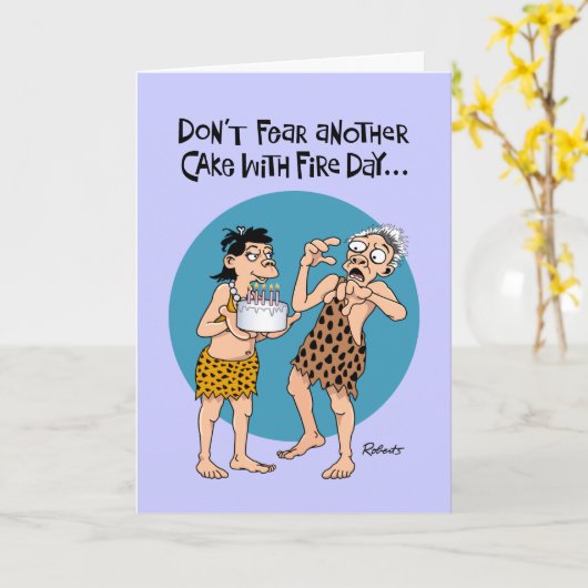 Funny Cake met Fire Verjaardag Kaart (Gele Bloem)