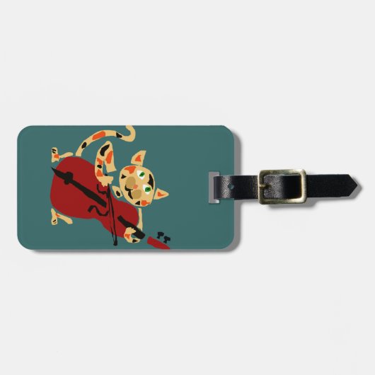 Funny Calico Cat Palling Cello Art Cartoon Bagagelabel (Voorkant horizontaal)