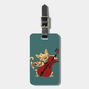 Funny Calico Cat Palling Cello Art Cartoon Bagagelabel