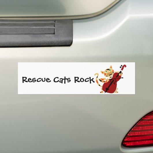 Funny Calico Cat Palling Cello Art Cartoon Bumpersticker (Op auto)
