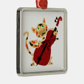 Funny Calico Cat Palling Cello Art Cartoon Metalen Ornament (Rechts)