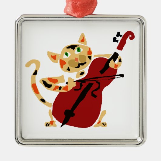 Funny Calico Cat Palling Cello Art Cartoon Metalen Ornament (Voorkant)