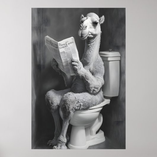 Funny Camel Bathroom Print, Newspaper Toilet Poster (Voorkant)