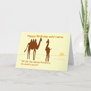 Funny Camel Birthday-kaart voegt een naam toe. Kaart