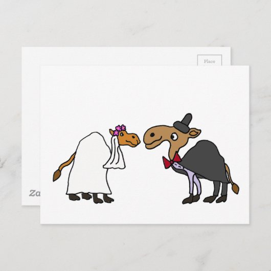 Funny Camel Bride en Groom Wedding Cartoon Briefkaart (Voorkant / Achterkant)