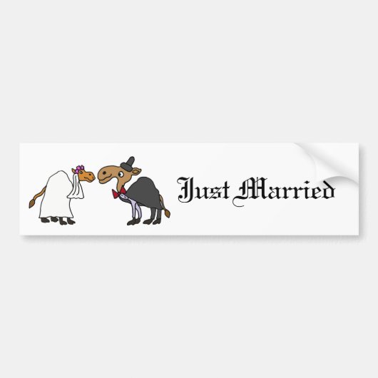 Funny Camel Bride en Groom Wedding Cartoon Bumpersticker (Voorkant)