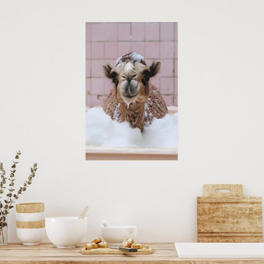 Funny Camel Bubble Bath Art, Whimsical Animal Poster (Keuken)