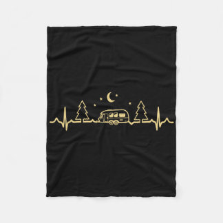 Funny Camping Heartbeat Nature Camper Hiking Men W Fleece Deken