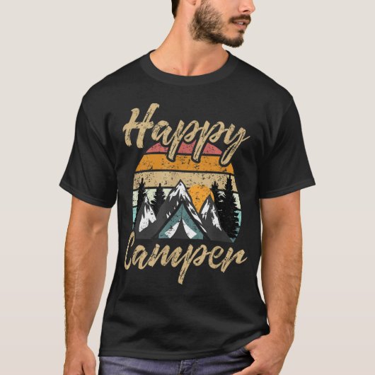 Funny Camping Hiking Lover Cadeau Happy Camper T-shirt (Voorkant)