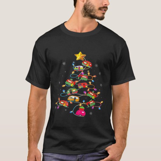 Funny Camping Merry kerstboom Camper Snowman T-shirt (Voorkant)