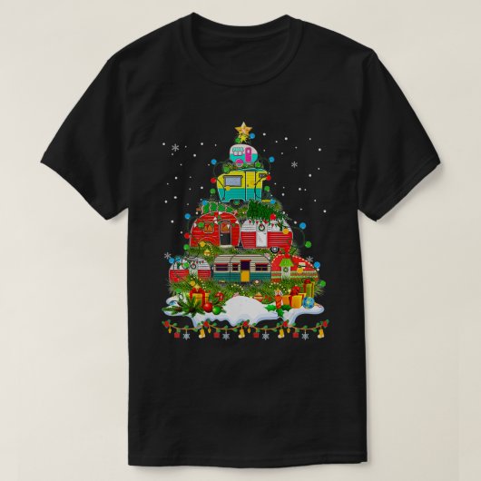 Funny Camping Merry kerstboom Camper Snowman T-shirt (Design voorkant)