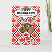 Funny Canada Day for Friend, Moose with Leaf Tegel Kaart (Voorkant)