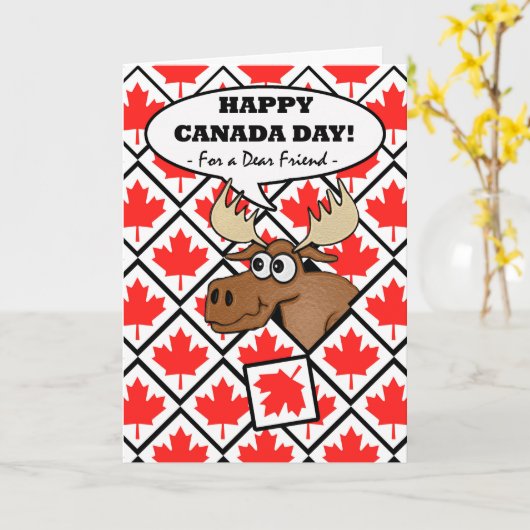 Funny Canada Day for Friend, Moose with Leaf Tegel Kaart (Gele Bloem)