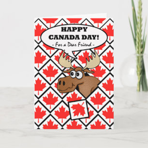 Funny Canada Day for Friend, Moose with Leaf Tegel Kaart