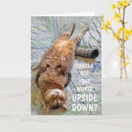Funny Cancer ondersteboven Kat Support Kaart (Gele Bloem)
