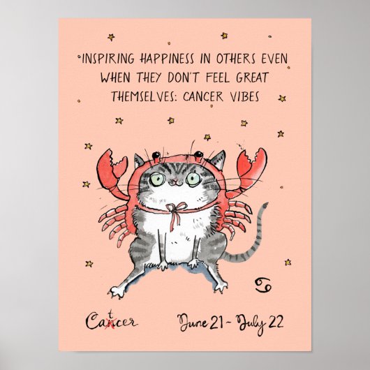 Funny Cancer poster Zodiac Cat Star teken poster (Voorkant)