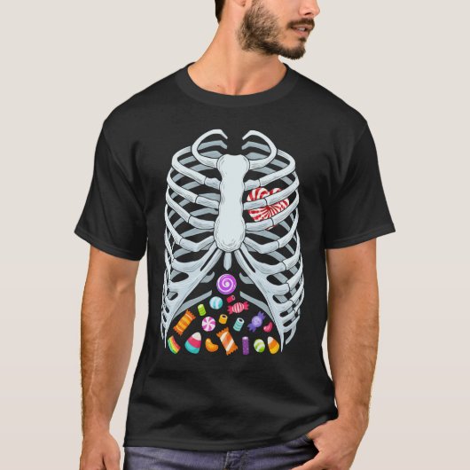  Funny Candy Skeleton Rib Cage Halloween Costume T-shirt (Voorkant)