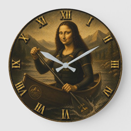Funny Canoeing Mona Lisa Paddling Lover Gift Grote Klok (Voorkant)