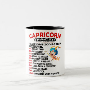 Funny Capricorn Zodiac Sign Nutrition Facts Tweekleurige Koffiemok