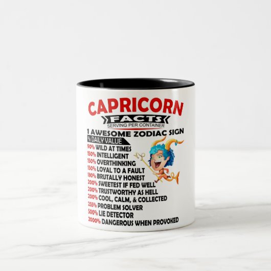 Funny Capricorn Zodiac Sign Nutrition Facts Tweekleurige Koffiemok (Center)