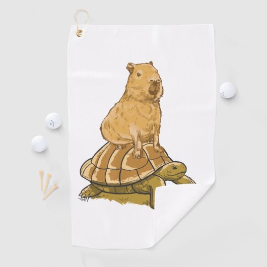 Funny Capybara Animal Turtle Cute Capybara Golfhanddoek (Insitu)