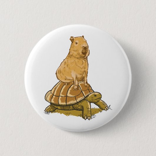 Funny Capybara Animal Turtle Cute Capybara Ronde Button 5,7 Cm (Voorkant)