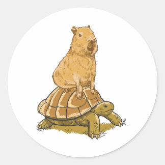 Funny Capybara Animal Turtle Cute Capybara Ronde Sticker