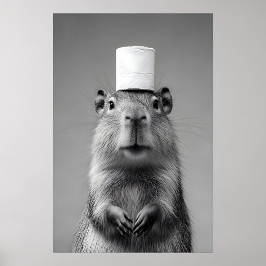 Funny Capybara Bathroom Art Print, Toilet Paper Poster (Voorkant)