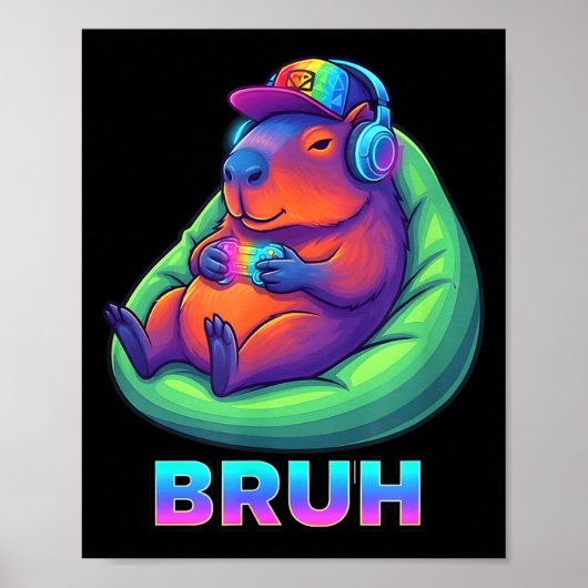 Funny Capybara Bruh Video Games Lovers Poster (Voorkant)