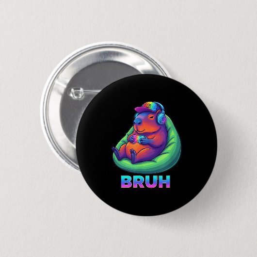 Funny Capybara Bruh Video Games Lovers Ronde Button 5,7 Cm (Voorkant /achterkant)