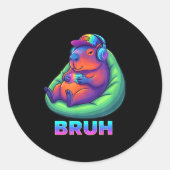 Funny Capybara Bruh Video Games Lovers Ronde Sticker (Voorkant)