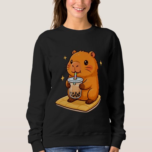 Funny Capybara Bubble Tea Animal Lover Rodent, Cap Trui (Voorkant)