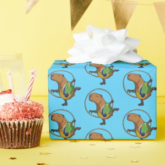 Funny Capybara Dancer Rhythmic Gymnast Cartoon Cadeaupapier (Verjaardagsfeest)