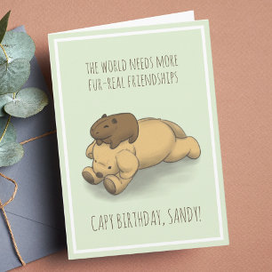 Funny Capybara en Dog Pun Green Verjaardag Kaart