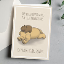 Funny Capybara en Dog Pun Pink Verjaardags Kaart
