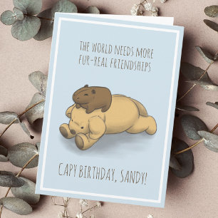 Funny Capybara en Dog Pun Verjaardag Kaart