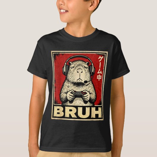 Funny Capybara Gamer Bruh Grafische T-shirt Heren  (Voorkant)