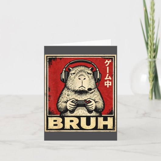 Funny Capybara Gamer Bruh Graphic Tee Men Boys Tee Kaart (Voorkant)