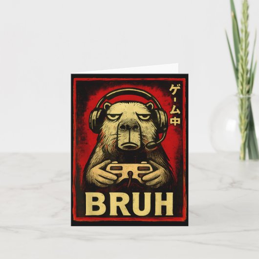 Funny Capybara Gamer Bruh Graphic Tee Men Boys Tee Kaart (Voorkant)