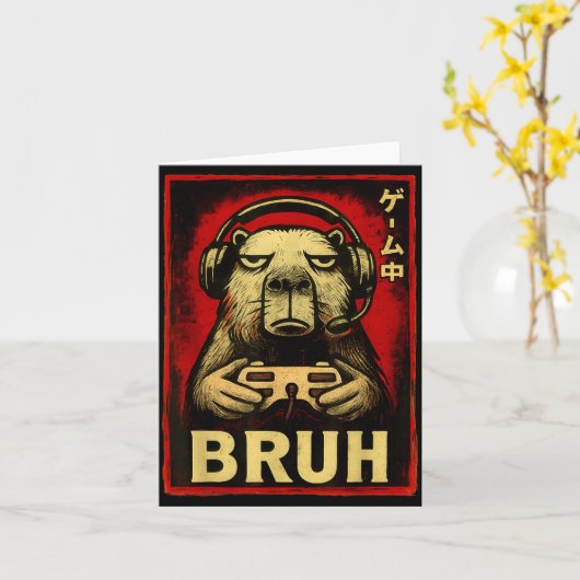 Funny Capybara Gamer Bruh Graphic Tee Men Boys Tee Kaart (Gele Bloem)