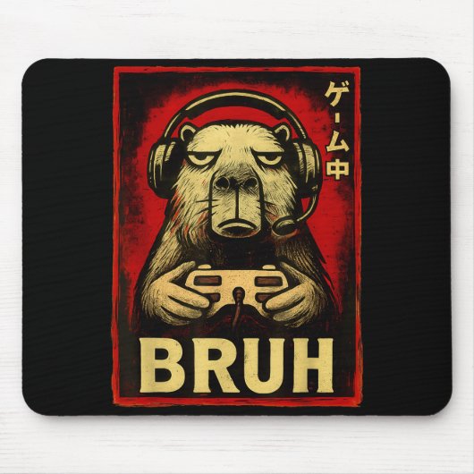 Funny Capybara Gamer Bruh Graphic Tee Men Boys Tee Muismat (Voorkant)