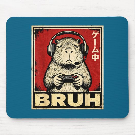 Funny Capybara Gamer Bruh Graphic Tee Men Boys Tee Muismat (Voorkant)