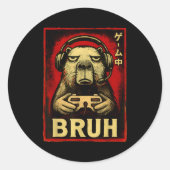 Funny Capybara Gamer Bruh Graphic Tee Men Boys Tee Ronde Sticker (Voorkant)