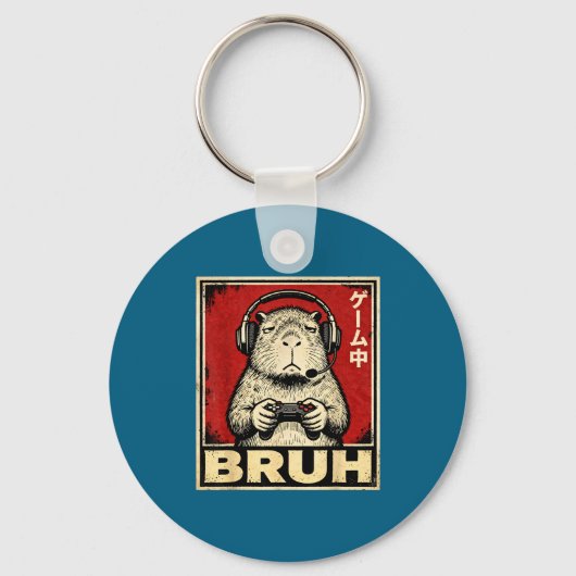 Funny Capybara Gamer Bruh Graphic Tee Men Boys Tee Sleutelhanger (Voorkant)
