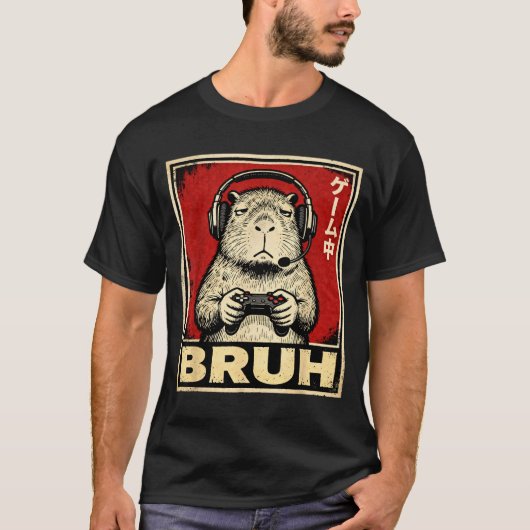 Funny Capybara Gamer Bruh Graphic Tee Men Boys Tee T-shirt (Voorkant)