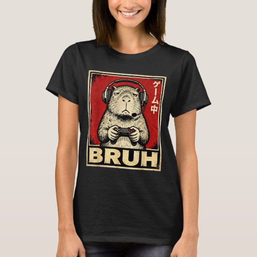 Funny Capybara Gamer Bruh Graphic Tee Men Boys Tee T-shirt (Voorkant)