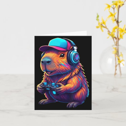 Funny Capybara Gamer Gaming Video Games Capybara  Kaart (Gele Bloem)