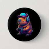 Funny Capybara Gamer Gaming Video Games Capybara Ronde Button 5,7 Cm (Voorkant)